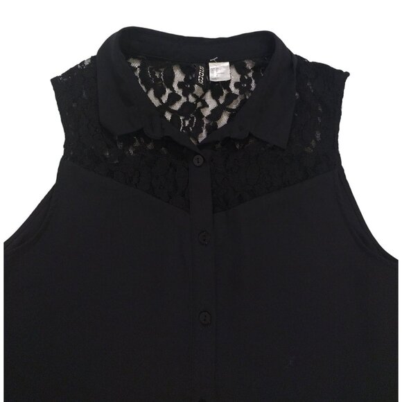 H&M Black Sleeveless Button-Up Blouse With Lace Yoke Detail Size 8, NWOT - Picture 5 of 8